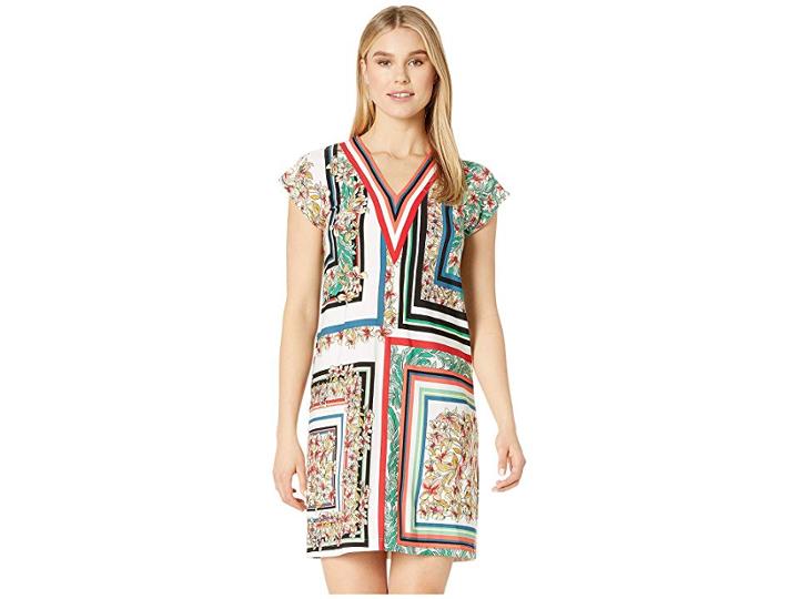London Times Matte Jersey V-neck Shift Dress (soft White/multi) Women's Dress