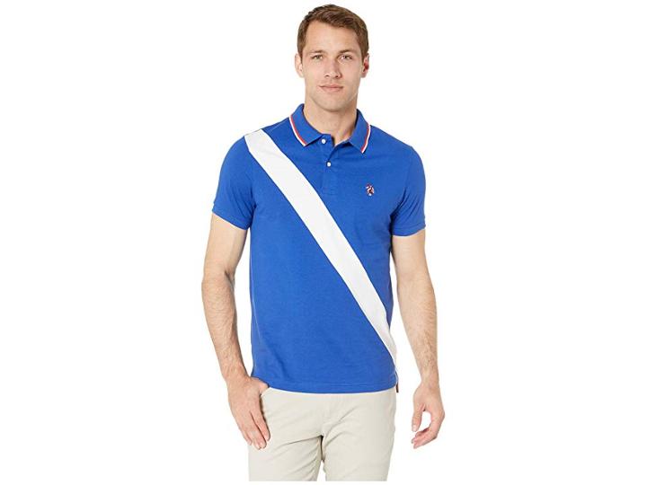 U.s. Polo Assn. Slim Color Block Jersey Polo (blue Raft) Men's Clothing
