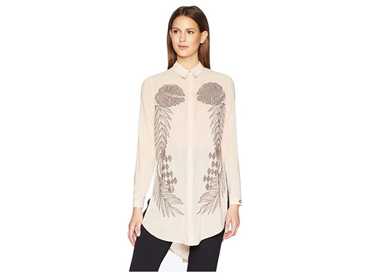Versace Jeans Couture Sheer Button Up Tunic (rose Dust) Women's Blouse