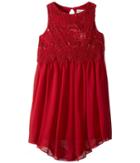 Us Angels Sleeveless Lace Popover Dress W/ V-hemline (big Kids) (dark Red) Girl's Dress