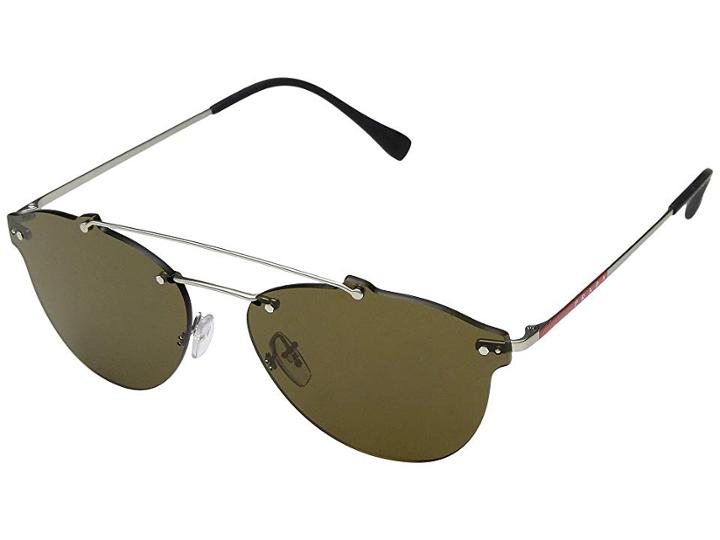 Prada Linea Rossa 0ps 55ts (matte Silver/dark Brown) Fashion Sunglasses