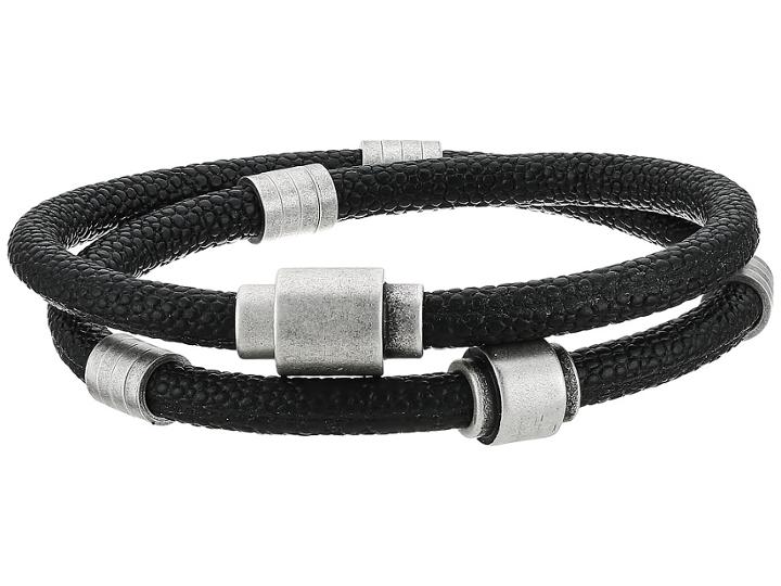 Steve Madden Rondelle With Arrow Pebbled Leather Bracelet (black) Bracelet