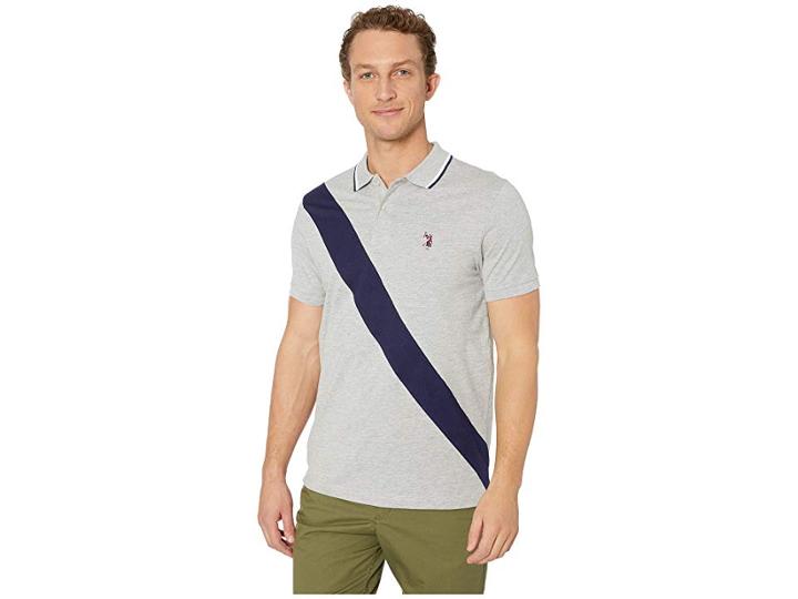 U.s. Polo Assn. Slim Color Block Jersey Polo (heather Gray) Men's Clothing