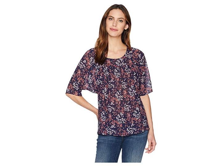 Michael Michael Kors Scattered Blooms Top (true Navy/bright Blush) Women's Clothing