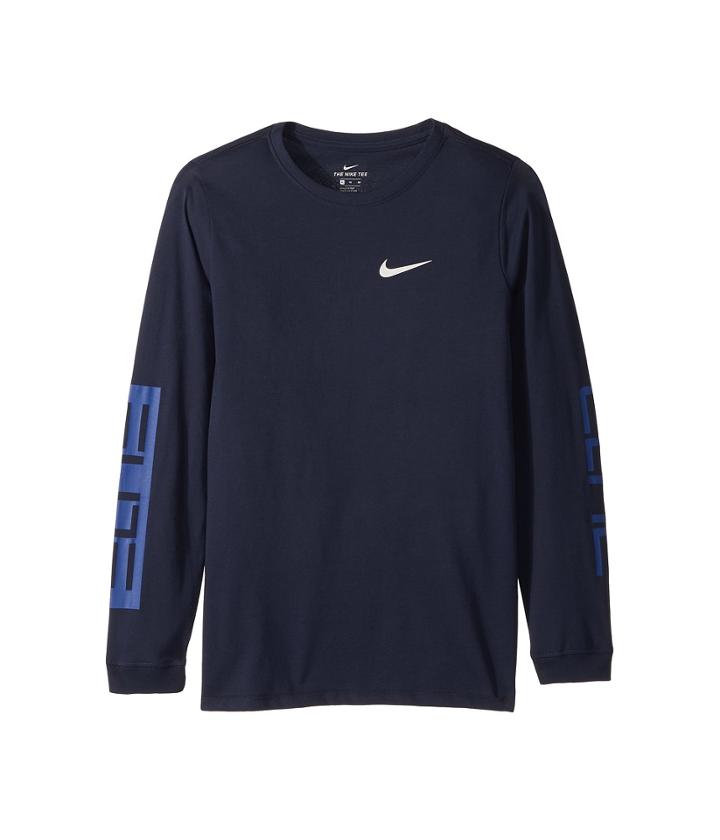 Nike Kids Dry Elite Long Sleeve Basketball T-shirt (little Kids/big Kids) (midnight Navy) Boy's T Shirt