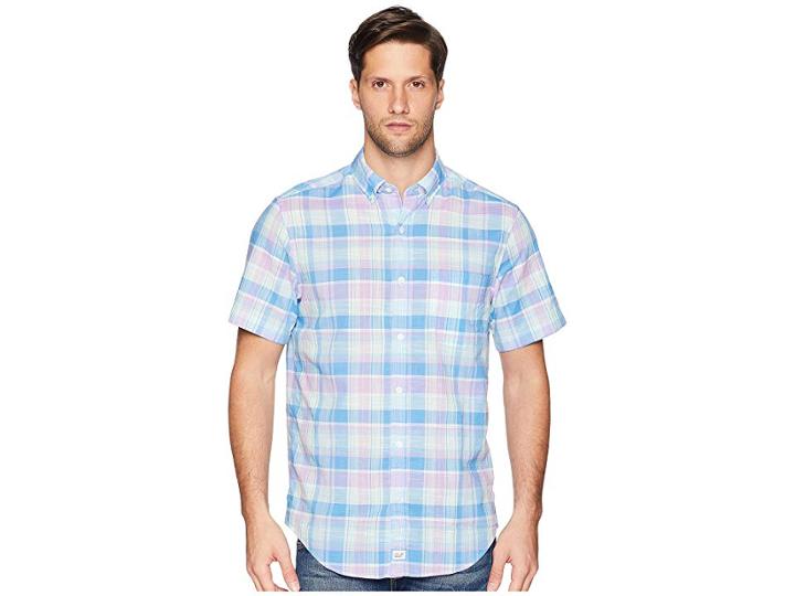 Vineyard Vines Lagoon Pond Plaid Short Sleeve Classic Murray Shirt (sea Urchin) Men's Clothing