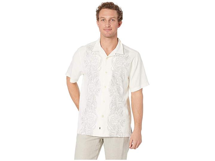 Tommy Bahama Scrolling Vines Camp Shirt (coconut Cream) Men's Clothing