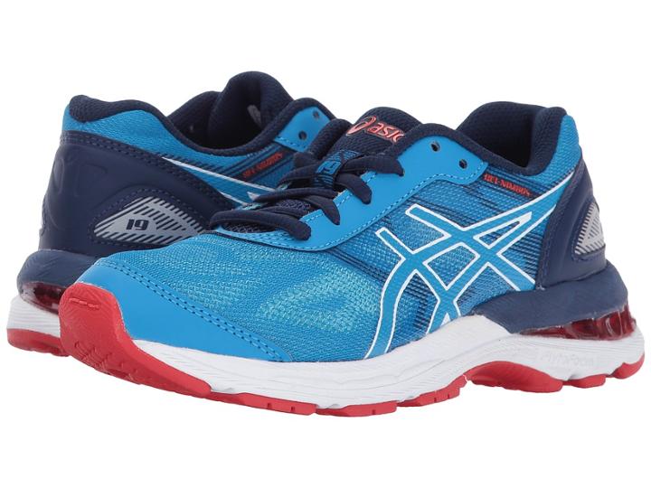 Asics Kids Gel-nimbus(r) 19 Gs (little Kid/big Kid) (blue/white/indigo Blue) Boys Shoes