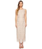 Marchesa Notte Sleeveless Metallic Embroidered Shift W/ Degrade Pearls And Beaded Waistband (blush) Women's Dress