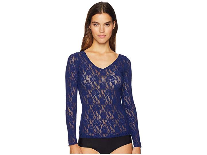 Hanky Panky Signature Lace Unlined Reversible Top (odyssey Blue) Women's Pajama