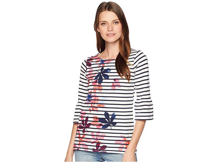 Joules Frances Fluted Sleeve Jersey Top (chestnut Leaf Stripe) Women's Clothing