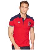 U.s. Polo Assn. Short Sleeve Slim Fit Color Block Pique Polo Shirt (winning Red) Men's Clothing