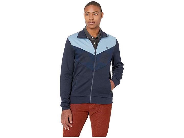 Original Penguin Long Sleeve Color Block And Argyle Track (dark Sapphire) Men's Coat