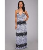 Tbags Los Angeles Deep-ve Ruched Halter Maxi W/ Braided Ties (fr4 Print) Women's Dress