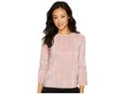 Vince Camuto Specialty Size Petite Pleated Knit Bell Sleeve Crew Neck Top (iced Rose) Women's Clothing