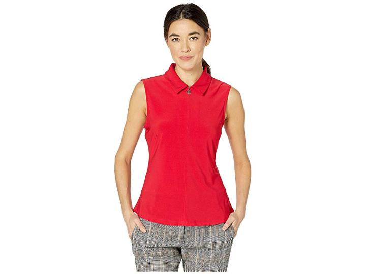 Tommy Hilfiger Logo Zip Knit Top (scarlet) Women's Blouse