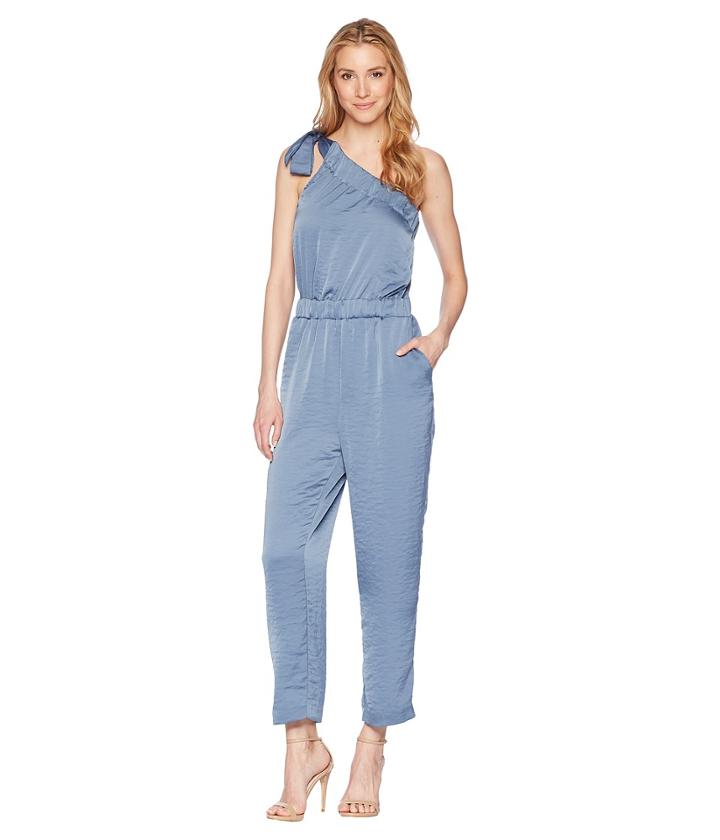 Vince Camuto One Shoulder Heavy Rumple Jumpsuit (china Blue) Women's Jumpsuit & Rompers One Piece