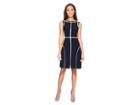 Adrianna Papell Matte Jersey Fit And Flare Dress With Contrast Netting Insets And Topstitching (blue Moon/pale Pink) Women's Dress