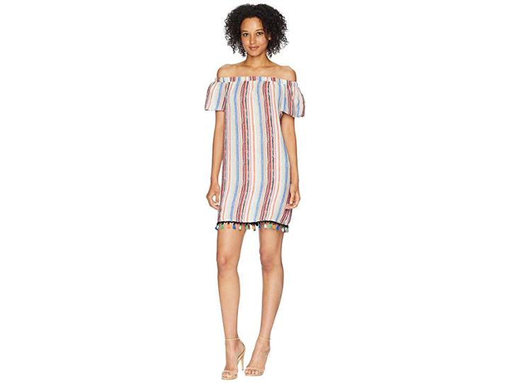 American Rose Shayla Off The Shoulder Dress With Tassel Trim (multi) Women's Dress