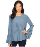 B Collection By Bobeau Lee Flare Sleeve Blouse (blue/grey) Women's Blouse