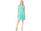 London Times Shirred Shoulder Fit And Flare (turquoise) Women's Dress