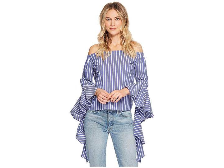 Bishop + Young Gigi Sleeve Detail Top (blue/white Stripe) Women's Clothing