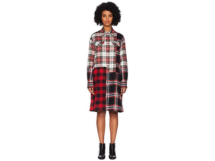 Mcq Patched Tartan Shoulder Dress (black/tartan) Women's Dress