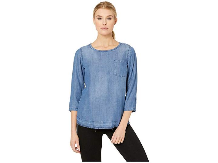 Alexander Jordan 3/4 Sleeve Release Hem One-pocket Popover Top (medium Wash) Women's Clothing