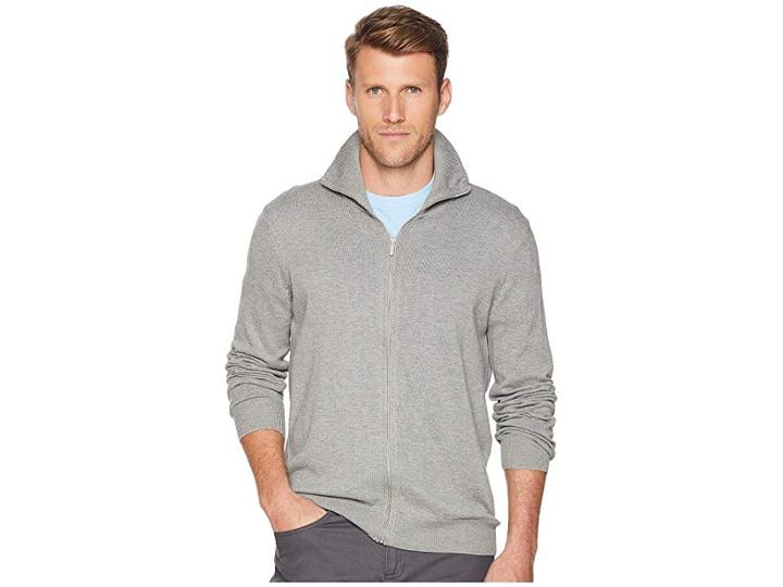 Perry Ellis Jersey Knit Zip Front Cardigan Sweater (smoke Heather) Men's Sweater