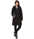 Jessica Simpson Chevron Quilted Down With Hood (black) Women's Coat