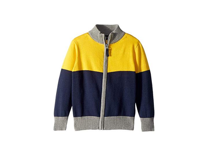 Toobydoo Knit Zip-up Sweater (toddler/little Kids/big Kids) (navy/yellow) Boy's Sweater