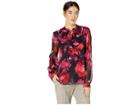 Tommy Hilfiger Floral Ruffle Front Long Sleeve Woven Top (scarlet Multi) Women's Blouse