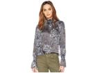 Vince Camuto Flare Tie Long Sleeve Woodland Floral Smock Neck Blouse (deep Shale) Women's Blouse