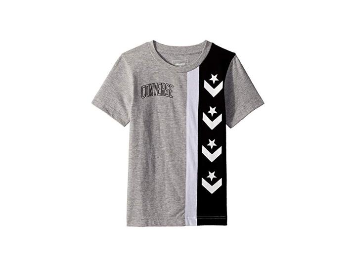 Converse Kids Star Chevron Stripe Tee (little Kids) (dark Grey Heather) Boy's Clothing