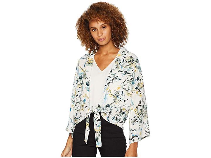 Bobeau All Self Flared Long Sleeve W/ Front Knot (black/yellow) Women's Clothing