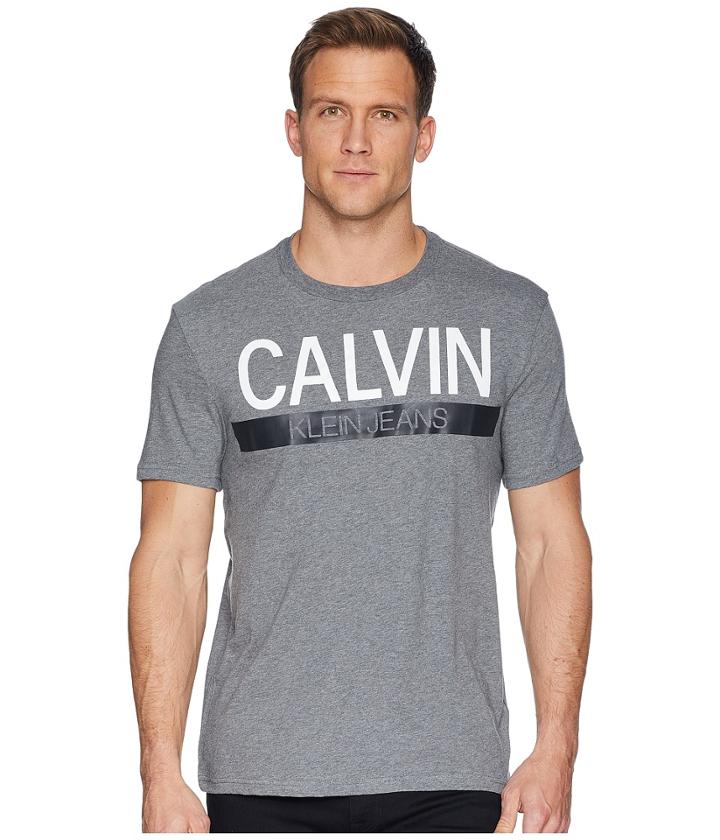 Calvin Klein Jeans Knockout Stripe Tee (medium Grey Heather) Men's T Shirt