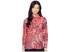 Lauren Ralph Lauren Petite Silk Cotton Voile Long Sleeve Shirt (red Multi) Women's Clothing