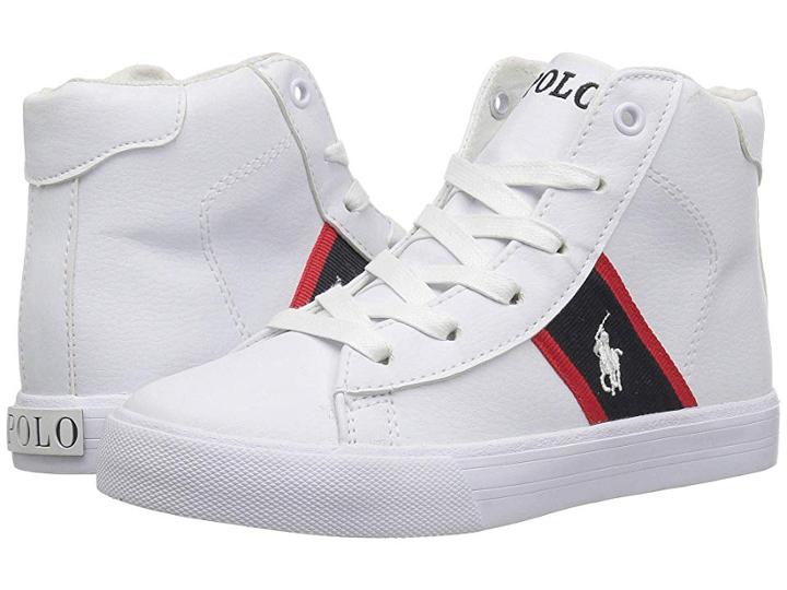 Polo Ralph Lauren Kids Geoff Mid (little Kid) (white Tumbled/navy/red/white Pp) Boy's Shoes