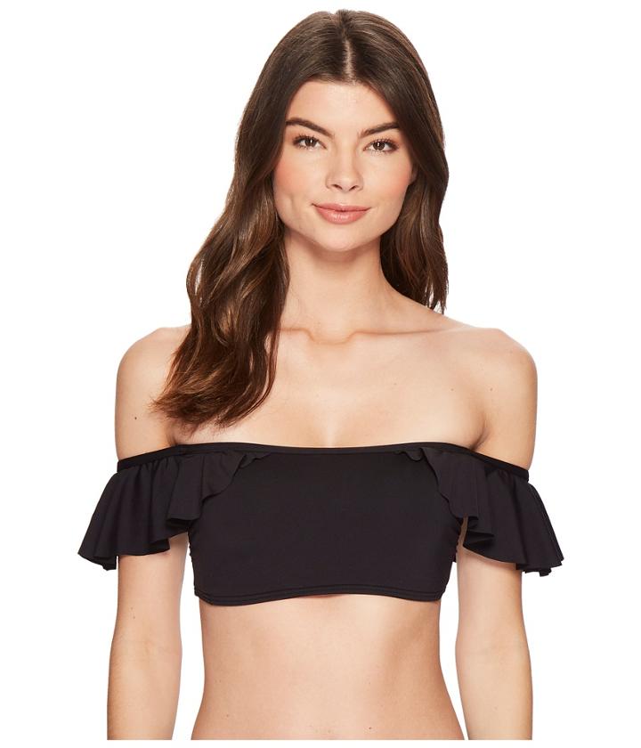 Vince Camuto Riviera Solids Ruffle Off The Shoulder Bikini Top W/ Removable Soft Cups Straps (black) Women's Swimwear