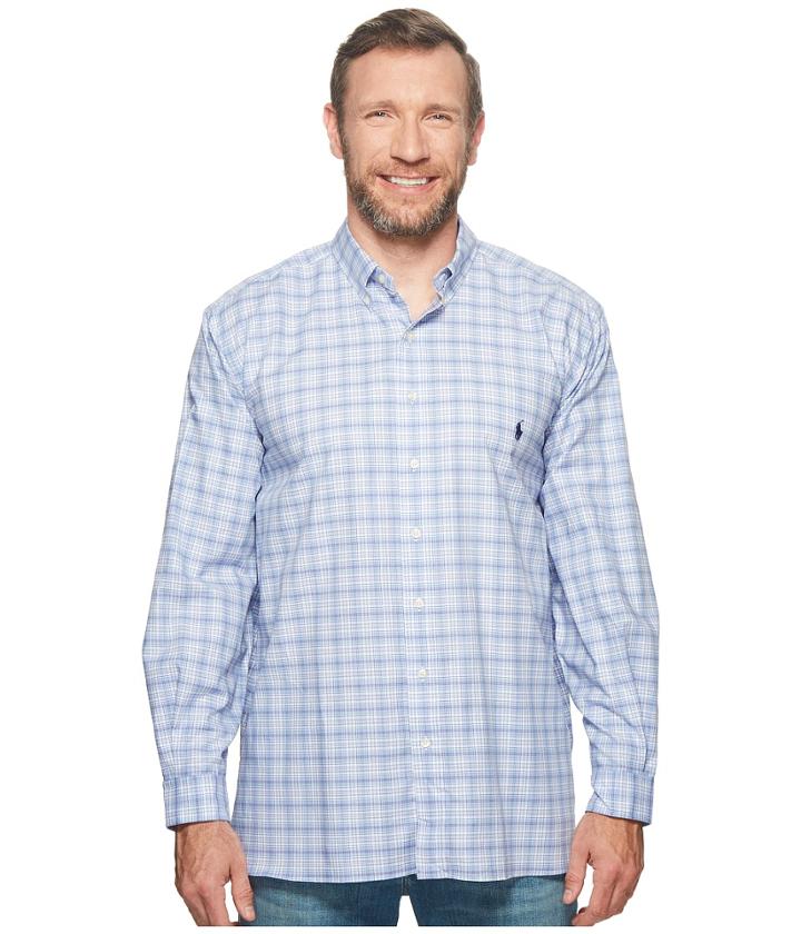 Polo Ralph Lauren Big Tall Twill Long Sleeve Sport Shirt (powder/blues Multi) Men's Clothing