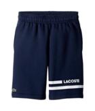 Lacoste Kids Raised Fleece Sport Stripes Shorts (toddler/little Kids/big Kids) (navy Blue/white) Boy's Shorts