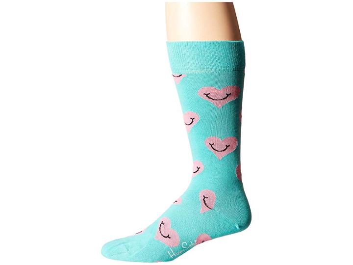 Happy Socks Smiley Heart Sock (aqua) Men's Crew Cut Socks Shoes