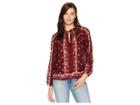 Lucky Brand Printed Peasant Top (red Multi) Women's Clothing