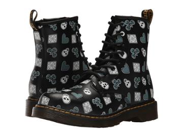 Dr. Martens Kid's Collection Delaney Pc Lace Boot (big Kid) (black Playing Cards Multi K T Lamper) Kids Shoes