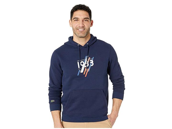 Lacoste Long Sleeve 1933 Graphic Pullover Hoodie (navy Blue) Men's Sweatshirt