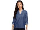 U.s. Polo Assn. Long Sleeve Lace Front Denim Pullover (jewel Blue) Women's Long Sleeve Pullover