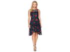 Tahari By Asl Petite Sleeveless Floral Novelty Embroidery Fit And Flare (black/teal/red) Women's Dress
