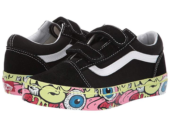 Vans Kids Old Skool V (little Kid/big Kid) ((brain Wall) Black/true White) Boys Shoes