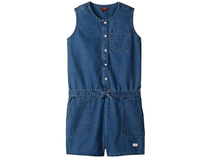 7 For All Mankind Kids Romper (big Kids) (vintage Blues) Girl's Jumpsuit & Rompers One Piece