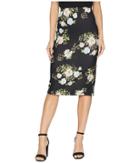 Eci Elastic Floral Midi Pique Skirt (black/blush) Women's Skirt